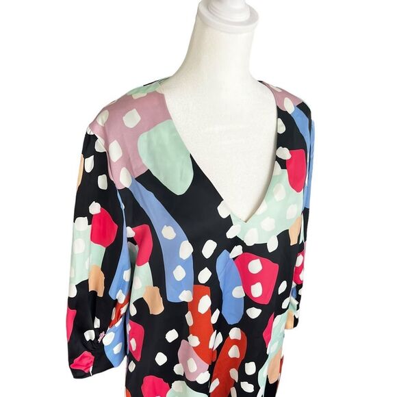 Crosby by Mollie Burch Ramey Mini Dress L NWT — Colorful Abstract Print Satin V- - Picture 2 of 12